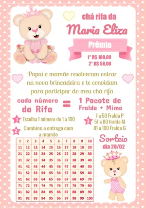 Chá Rifa de Fraldas Ursinha Princesa para Editar Online