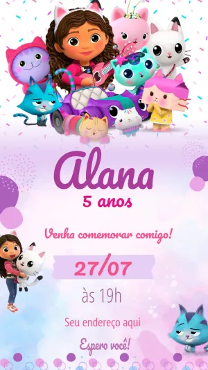 Convite de Aniversário Casa Mágica da Gabby para Editar Online