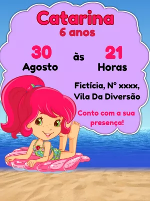 Convite de Aniversário Moranguinho Praia para Editar Online