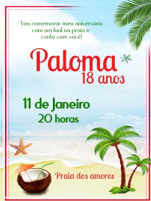 Convite de Aniversário Tropical Praia Editável Online