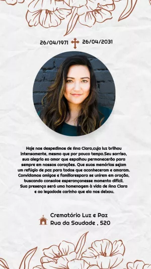 Convite de Missa de Falecimento com Foto para Editar Online