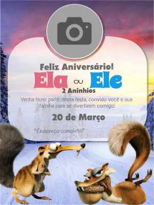 Convite Aniversário A Era do Gelo com Foto para Editar Online