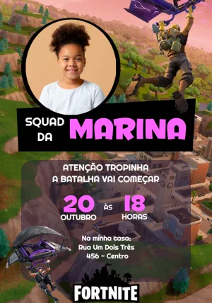 Convite de Aniversário Fortnite com Foto para Editar Online