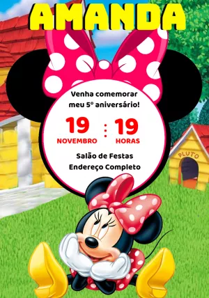 Convite de Aniversário Minnie Mouse para Editar Online
