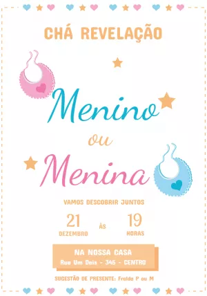 Convite Chá Revelação Menino ou Menina Editável Online