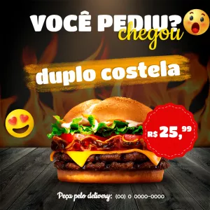 Post para Hamburgueria com Foto de Lanche para Editar Online