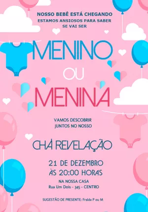 Convite Chá Revelação Menino ou Menina para Editar Online
