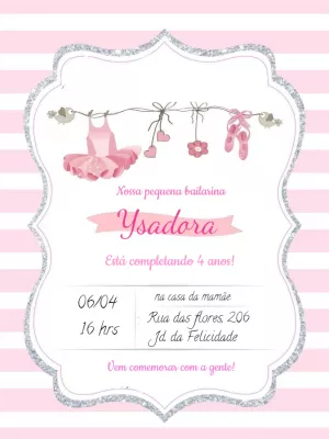 Convite Aniversário Bailarina Delicado para Editar Online