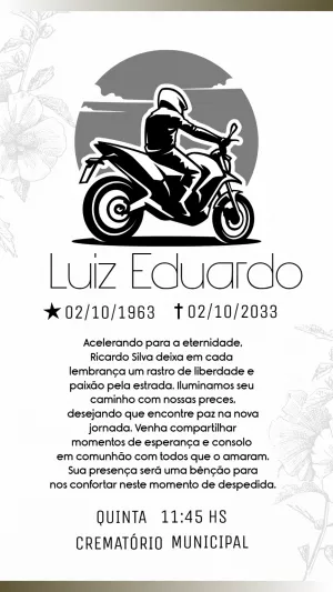 Lembrança de Luto Motociclista para Editar Online