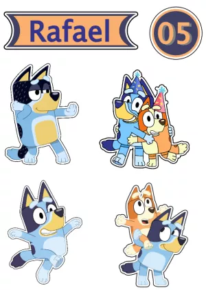 Topo de Bolo Aniversário Bluey e Bingo para Editar Online