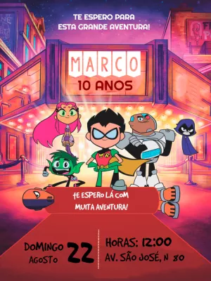 Convite de Aniversário Jovens Titãs para Editar Online