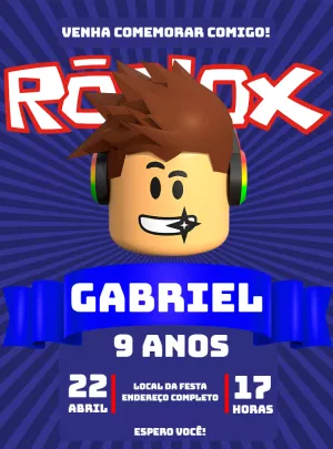 Convite de Aniversário Roblox com Avatar para Editar Online