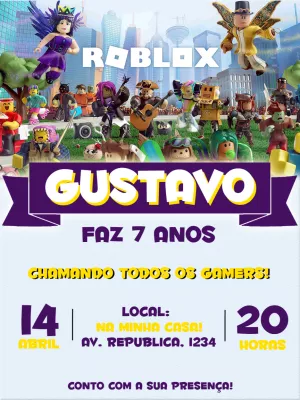 Convite de Aniversário Roblox com Personagens para Editar Online