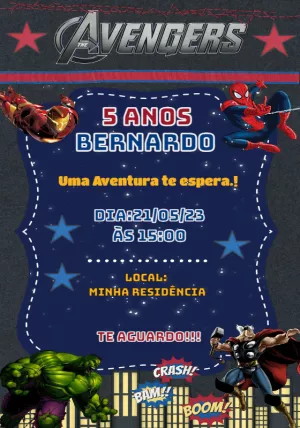 Invitación de cumpleaños Los Vengadores – Estático – Convites Personalizados