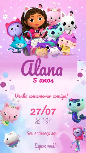 Invitación de cumpleaños La casa de muñecas de Gabby – Estático – MR Produções