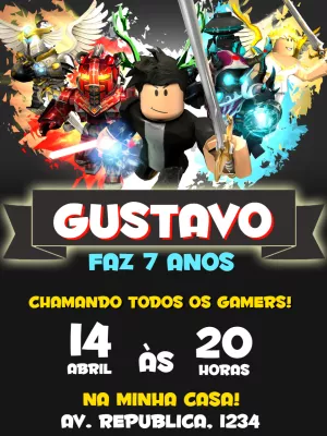 Convite Aniversário Roblox com Personagens para Editar Online