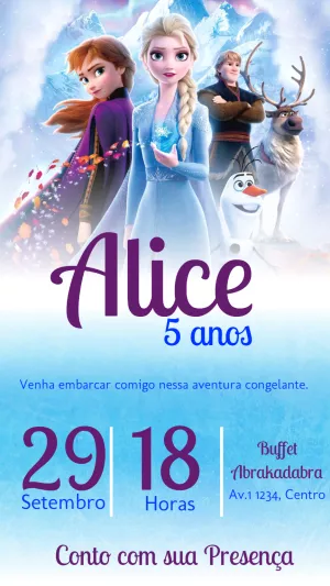 Convite de Aniversário Frozen com Personagens para Editar Online