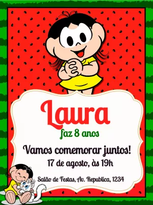 Convite de Aniversário Magali Turma da Mônica para Editar