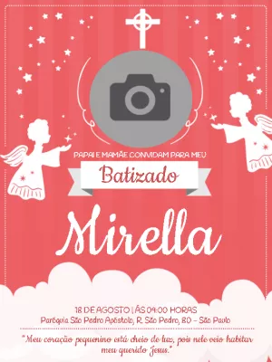Convite de Batizado com Foto e Anjos para Editar Online