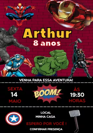 Invitación de cumpleaños Los Vengadores – Estático – Convites Personalizados