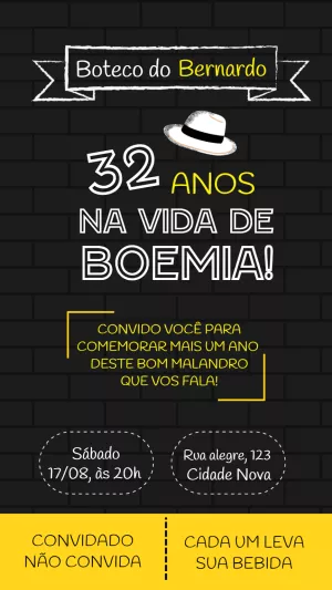 Convite de Aniversário Tema Boteco para Editar Online