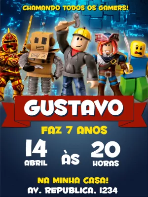 Convite Aniversário Roblox com Personagens para Editar Online