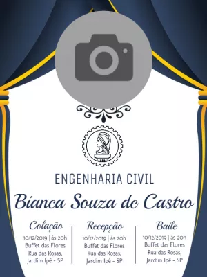 Convite de Formatura Engenharia Civil com Foto para Editar Online