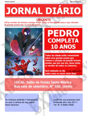 Convite Jornal do Homem Aranha para Aniversário Editável