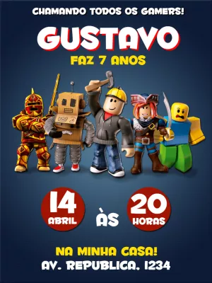 Convite de Aniversário Roblox com Personagens para Editar Online