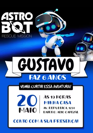 Convite de Aniversário Astro Bot Game para Editar Online