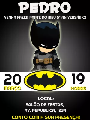 Convite de Aniversário Batman Editável para Imprimir e Enviar