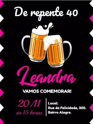 Convite de Aniversário Boteco Rosa 40 Anos para Editar Online