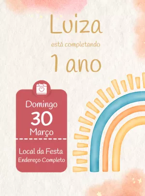 Convite de Aniversário Arco Íris Delicado para Editar Online