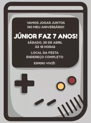 Convite Aniversário Video Game Estilo Gameboy para Editar