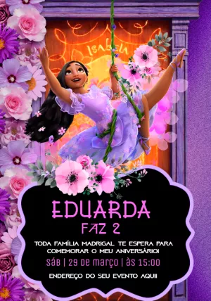 Convite de Aniversário Encanto Isabela para Editar Online