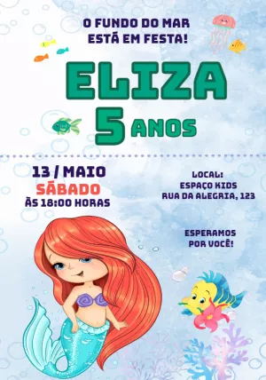 Invitación de cumpleaños La Sirenita – Estático – Convites Personalizados