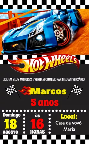 Convite de Aniversário Hot Wheels para Editar e Imprimir