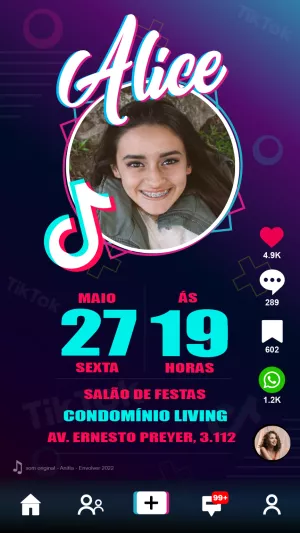 Convite de Aniversário Tik Tok com Foto para Editar Online