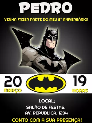 Invitación de cumpleaños Batman – Estático – C&B artes