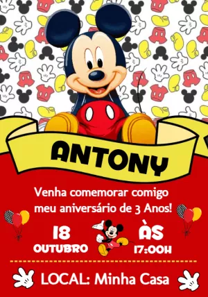 Convite de Aniversário Mickey Mouse para Editar Online