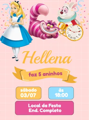 Convite Aniversário Alice no País das Maravilhas para Editar