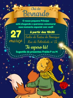 Convite Chá de Bebê Pequeno Príncipe para Editar Online