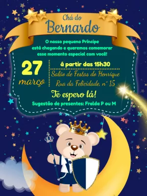Convite Chá de Bebê Ursinho Príncipe para Editar Online