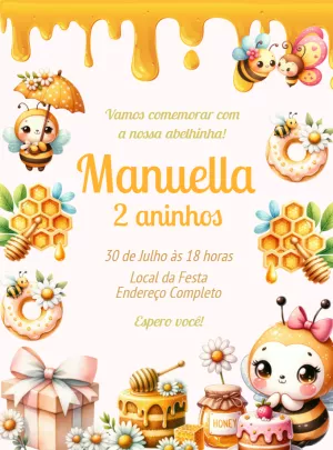 Convite de Aniversário Abelhinha Fofa para Editar Online
