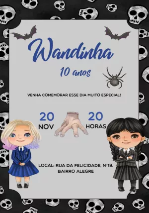Convite Aniversário Wandinha e Enid Addams Editável Online