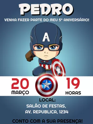 Convite de Aniversário Capitão América para Editar Online