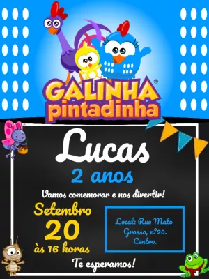 Convite de Aniversário Galinha Pintadinha para Editar Online
