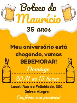 Convite de Aniversário Boteco Cerveja para Editar Online