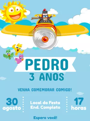 Convite Aniversário Mundo Bita Aviador para Editar Online