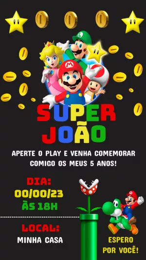 Invito di compleanno Super Mario – Statico – Helen Convites
